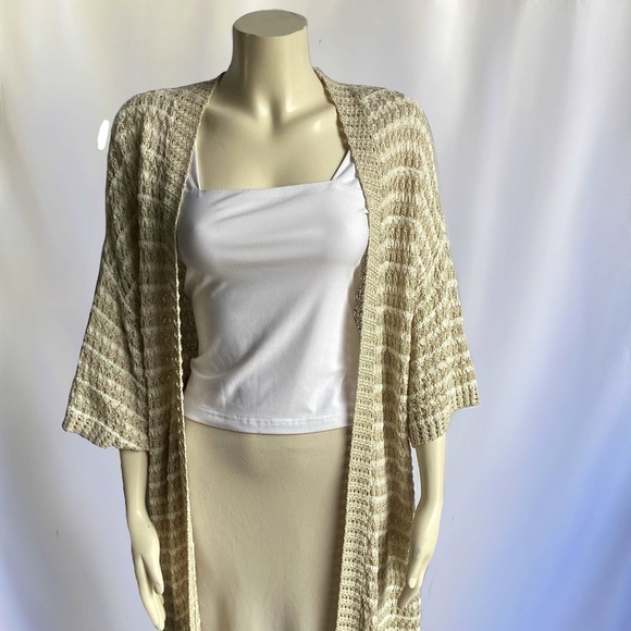 Ecote Beige and Cream Striped Long Cardigan - Picture 1 of 2